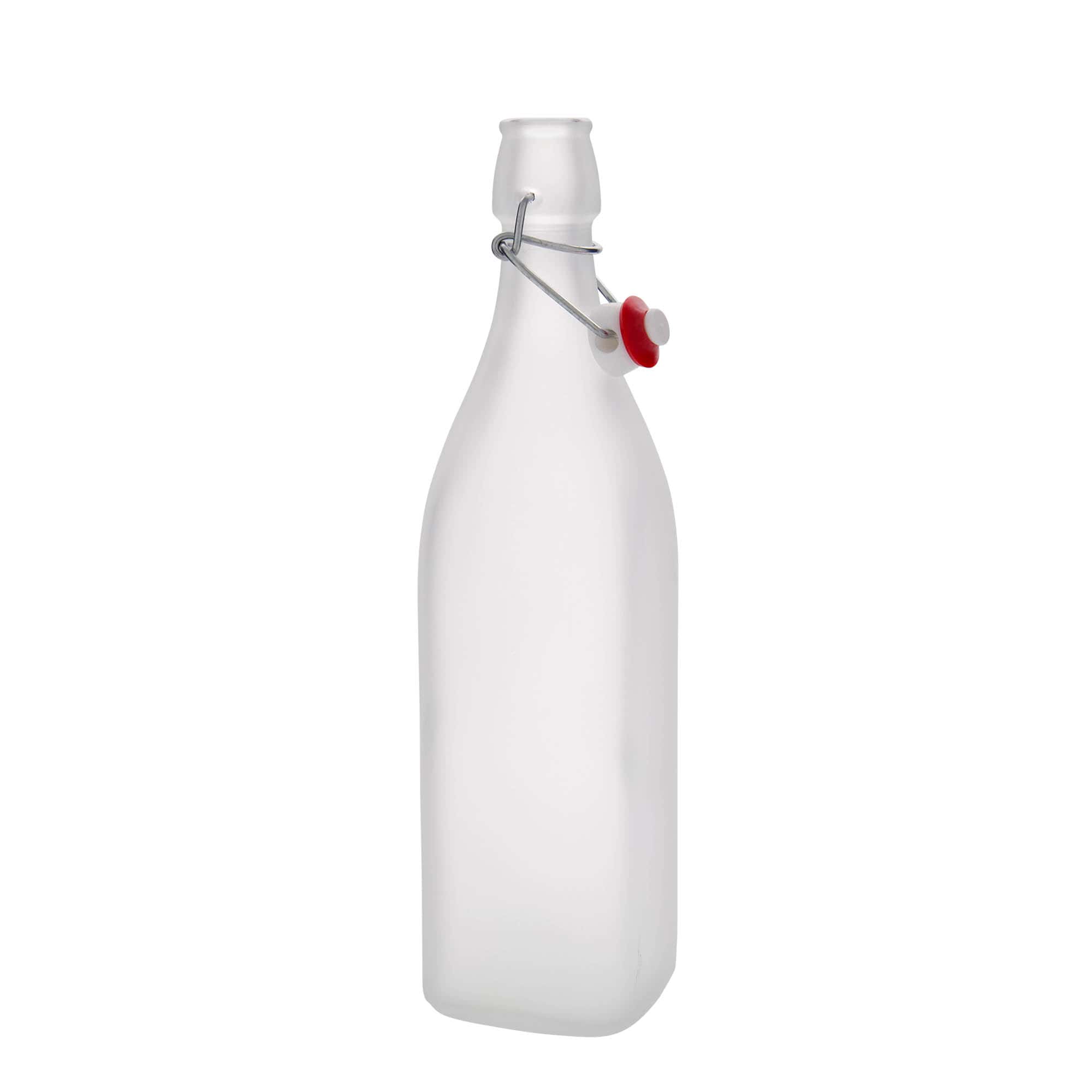 1.000 ml γυάλινο μπουκάλι 'Swing, τετράγωνο, παγωμένο, στόμιο: κλείσιμο με μοχλό