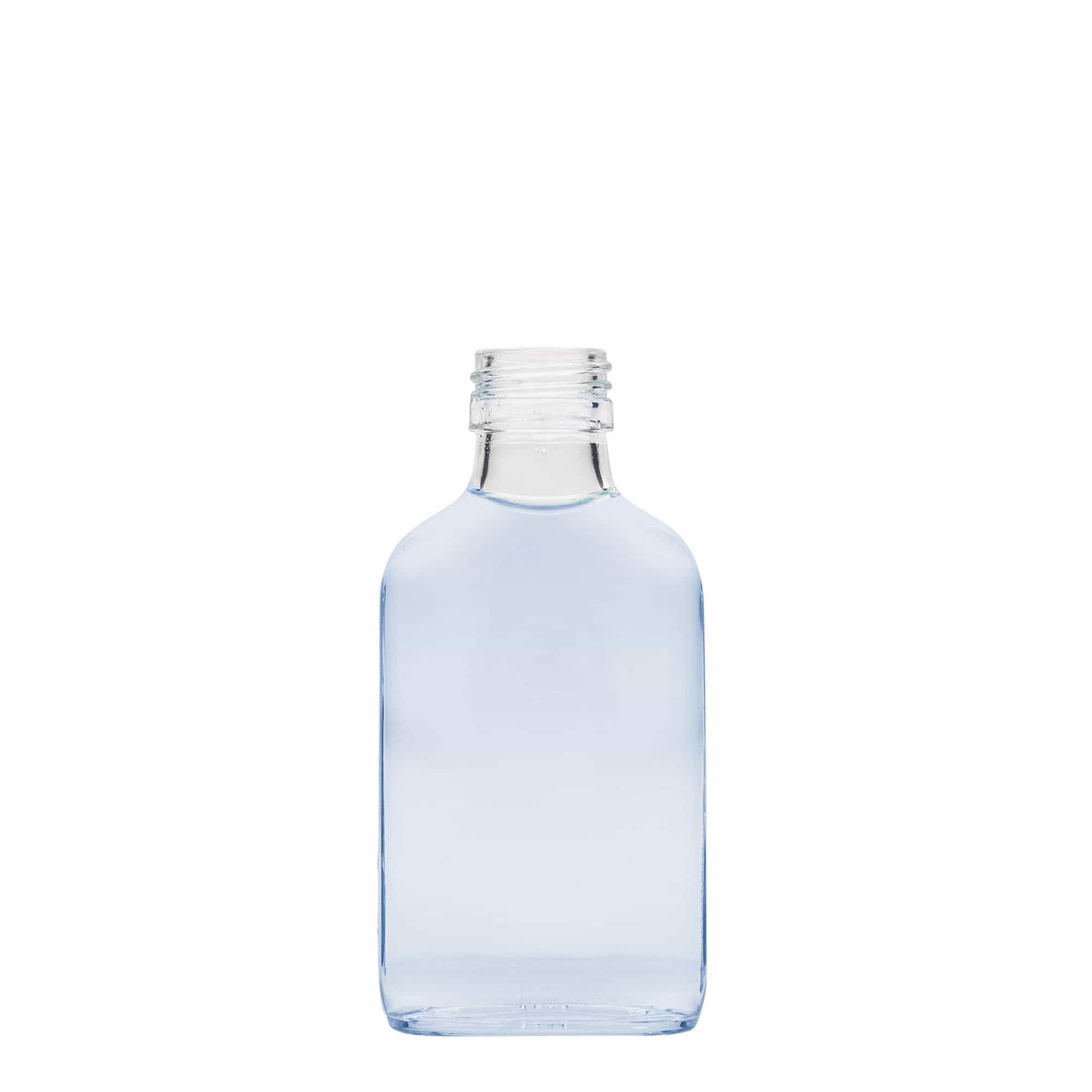 100 ml φιάλη τσέπης, ορθογώνια, γυαλί, στόμιο: PP 28