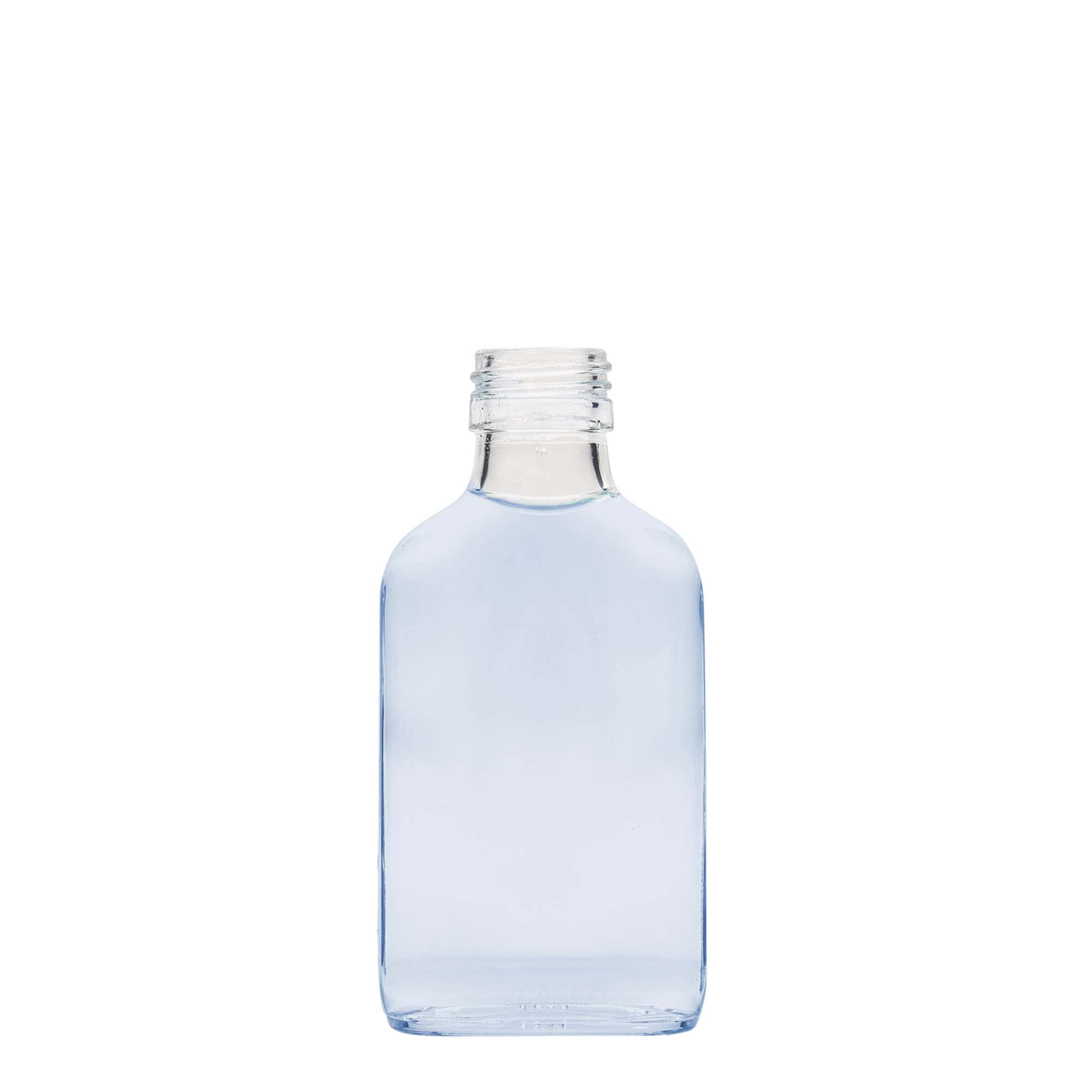 100 ml φιάλη τσέπης, ορθογώνια, γυαλί, στόμιο: PP 28