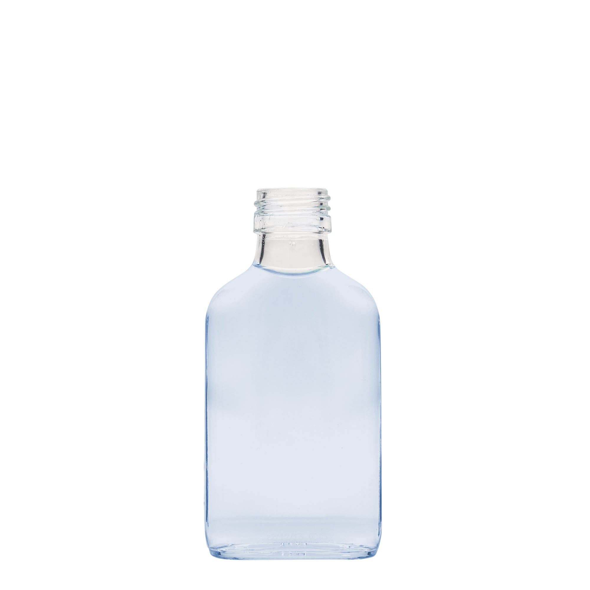 100 ml φιάλη τσέπης, ορθογώνια, γυαλί, στόμιο: PP 28 100 ml φιάλη τσέπης, ορθογώνια, γυαλί, στόμιο: PP 28