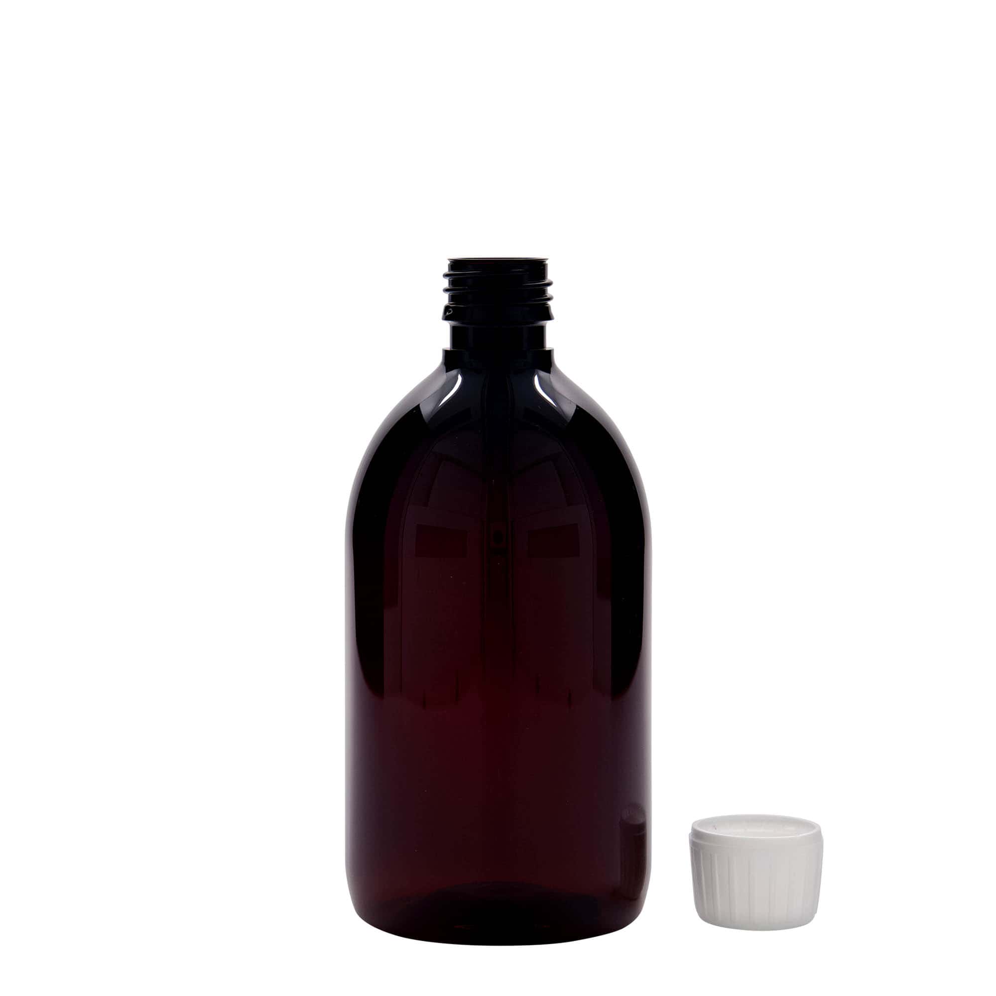 500 ml φιάλη ιατρικού PET, καφέ, πλαστικό, στόμιο: PP 28