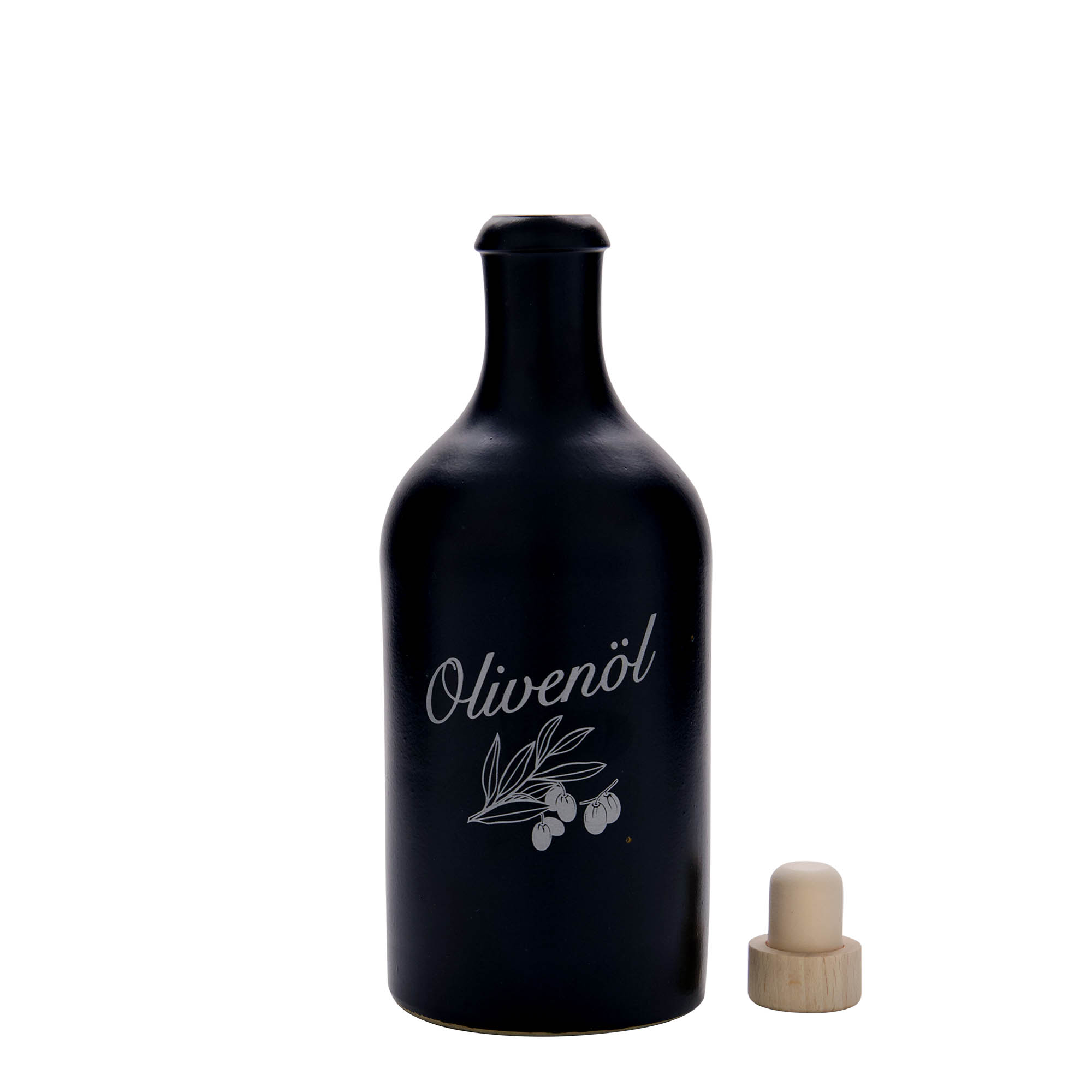 500 ml κανάτα από πήλινο δοχείο, θέμα: Ελαιόλαδο, πέτρινο σκεύος, μαύρο, στόμιο: φελλός