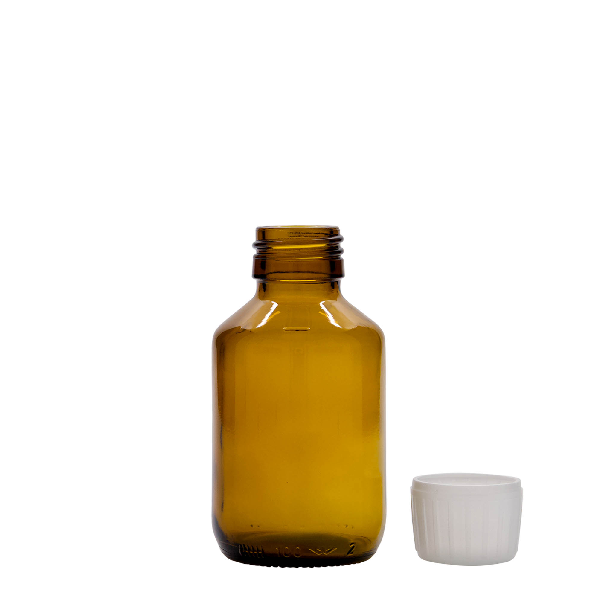 100 ml ιατρικό μπουκάλι, καφέ, γυαλί, στόμιο: PP 28