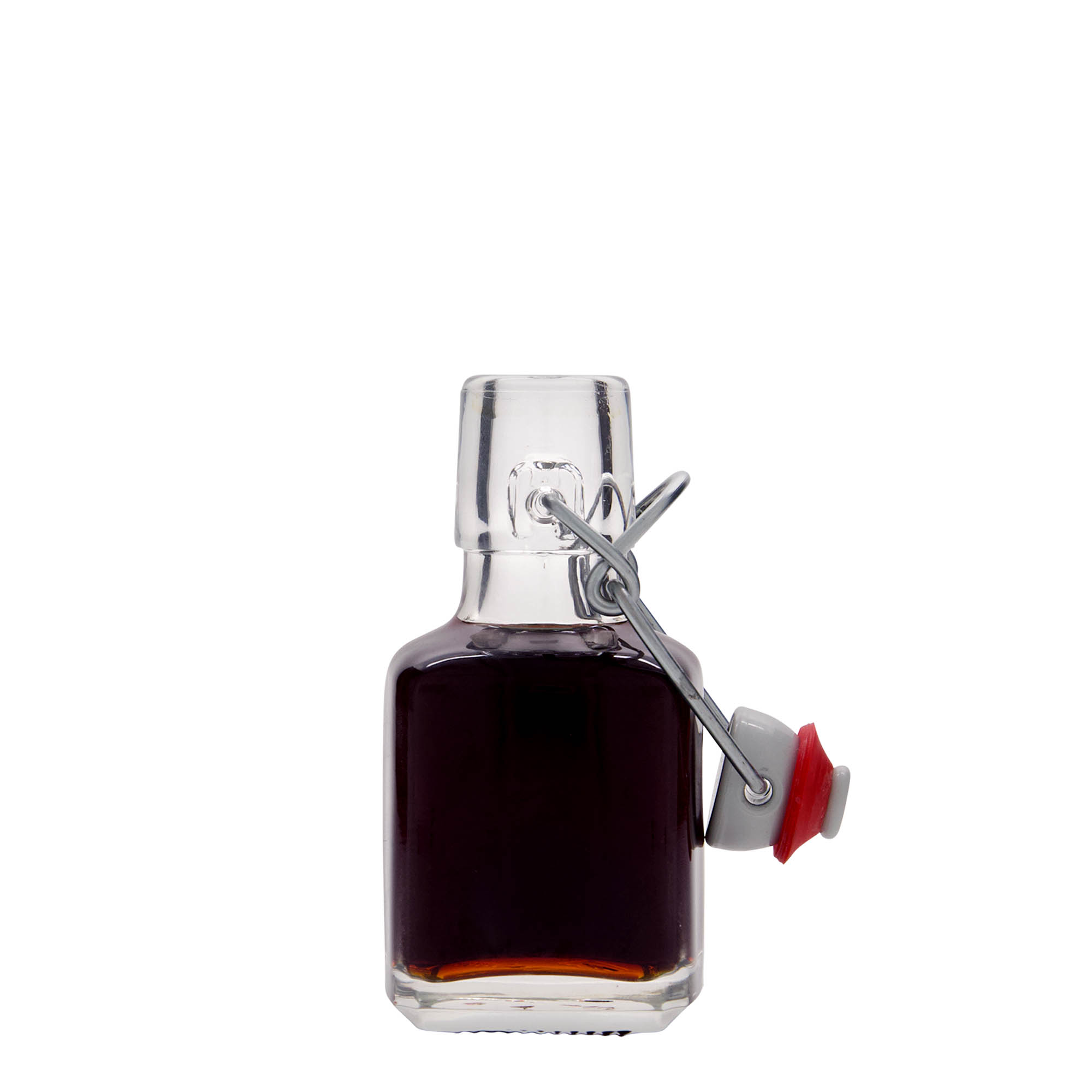 100 ml γυάλινο μπουκάλι 'Kubica', τετράγωνο, στόμιο: κλείσιμο με μπρούτζινο κλιπ