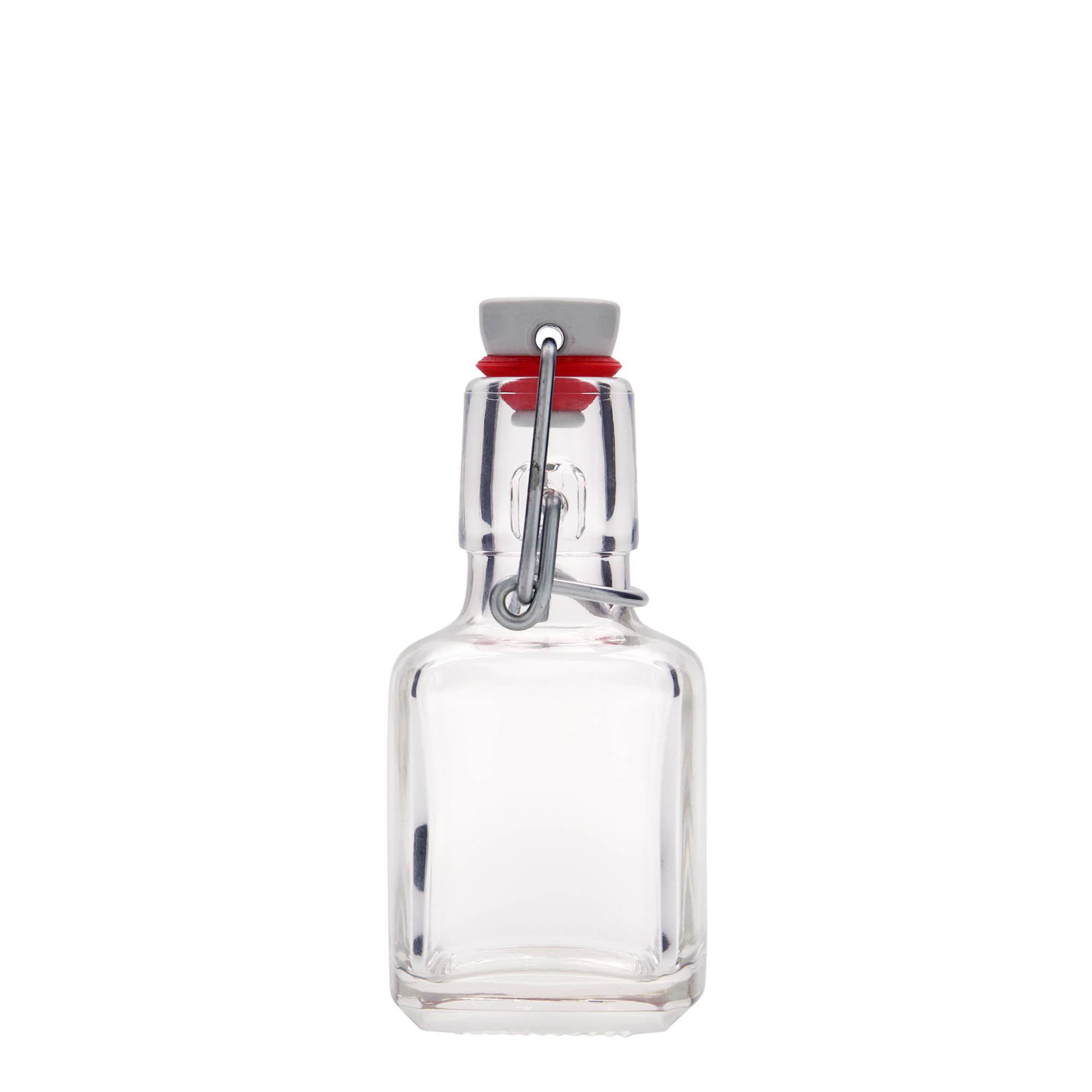 100 ml γυάλινο μπουκάλι 'Kubica', τετράγωνο, στόμιο: κλείσιμο με μπρούτζινο κλιπ