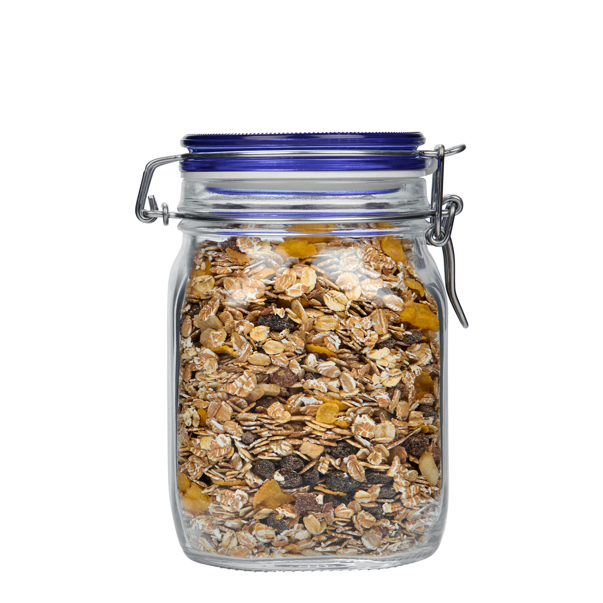 1.000 ml γυάλινο βάζο με σύρμα κλεισίματος 'Fido' μπλε καπάκι, τετράγωνο, στόμιο: κλείσιμο με σύρμα 1.000 ml γυάλινο βάζο με σύρμα κλεισίματος 'Fido' μπλε καπάκι, τετράγωνο, στόμιο: κλείσιμο με σύρμα