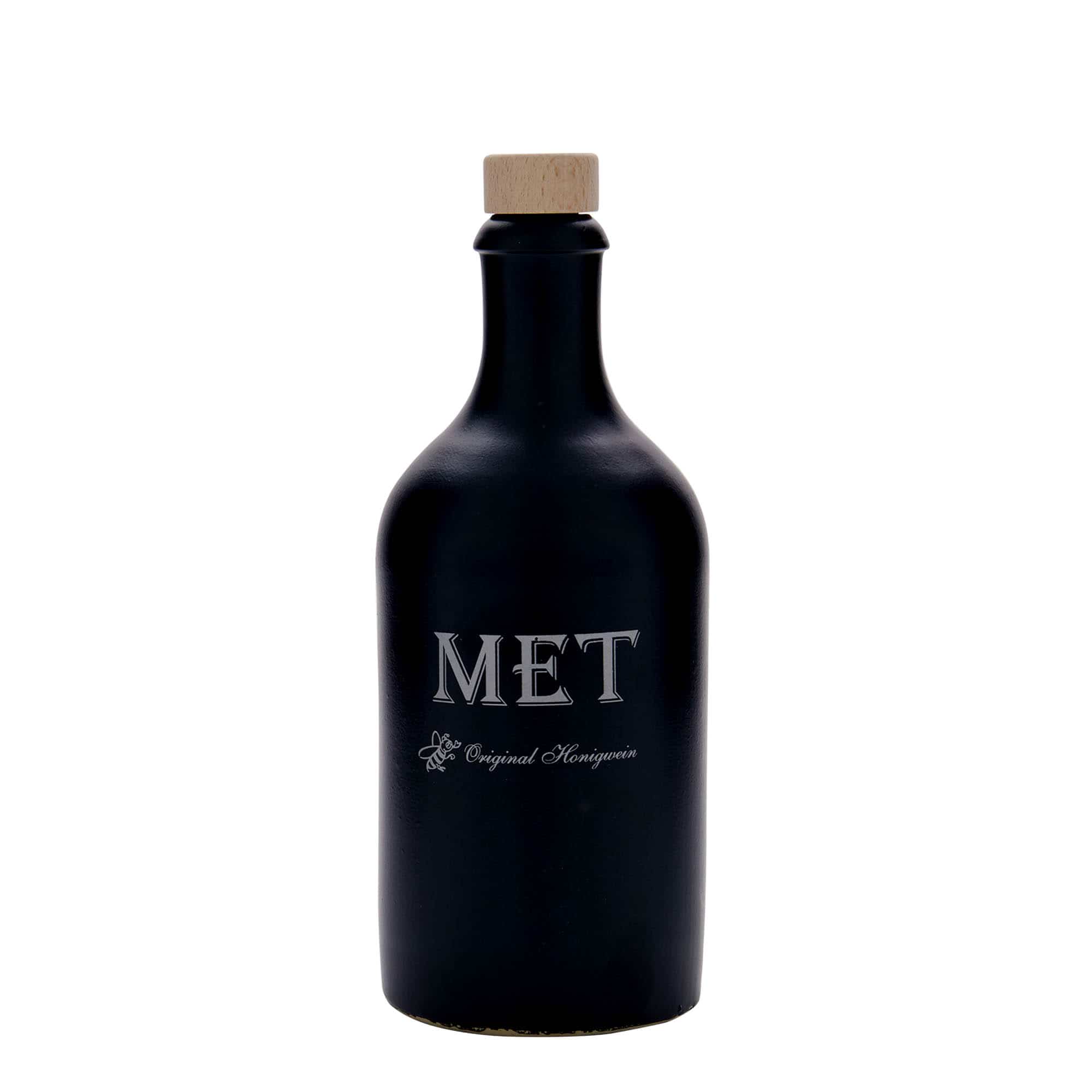 Κεραμικό μπουκάλι 500 ml, σχέδιο: Met, κεραμικό, μαύρο, στόμιο: φελλός