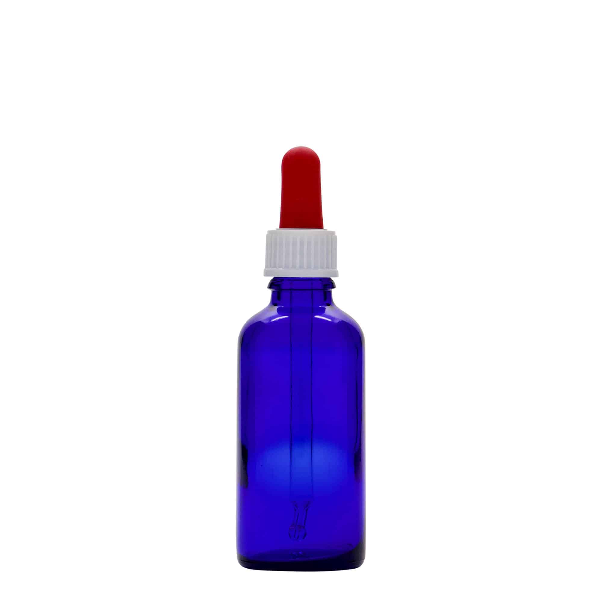 Μπουκάλι φαρμάκου με σταγονόμετρο 50 ml, γυάλινο, μπλε ρουά-κόκκινο, στόμιο: DIN 18