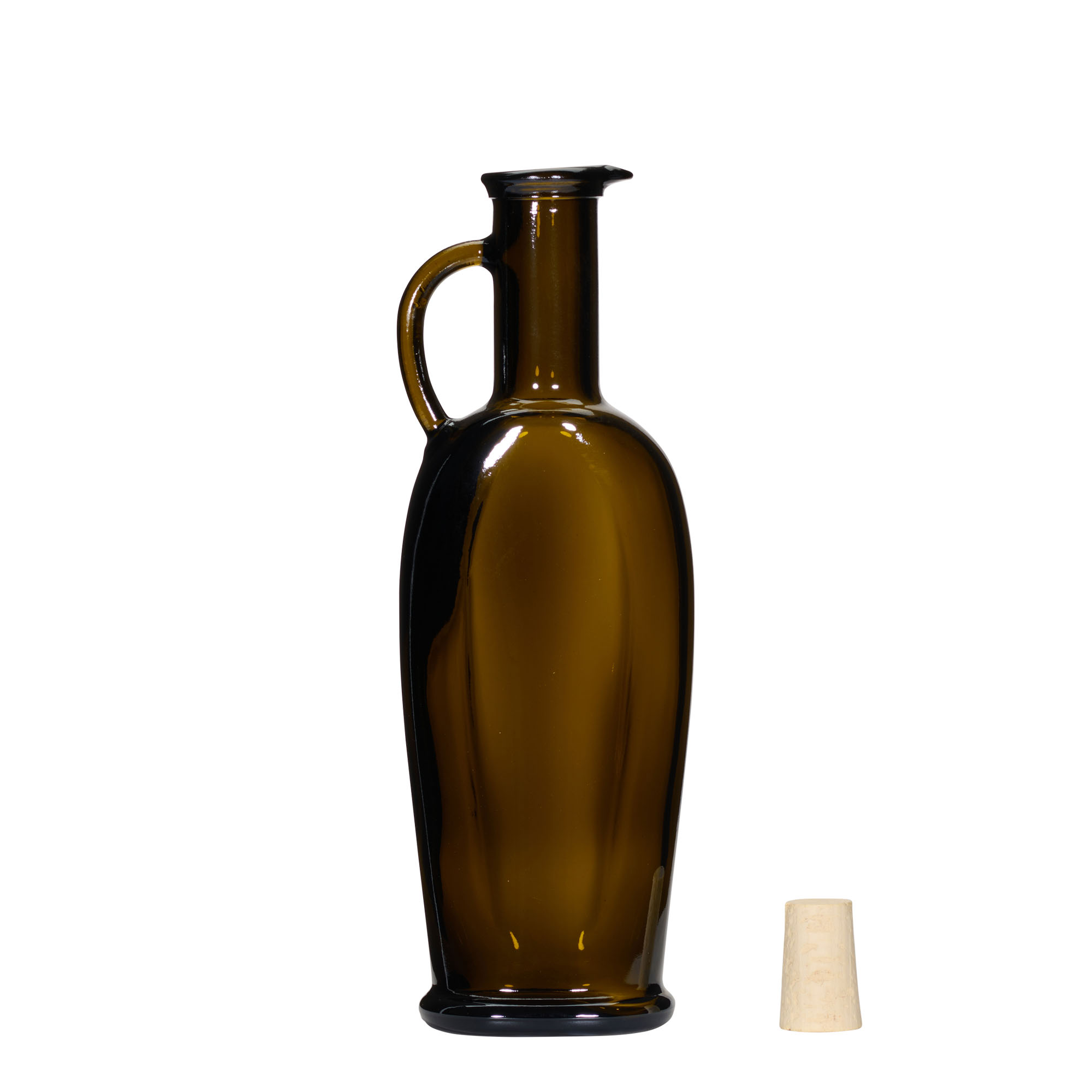 250 ml γυάλινο μπουκάλι 'Eleganta', οβάλ, παλαιωμένο πράσινο, στόμιο: φελλός