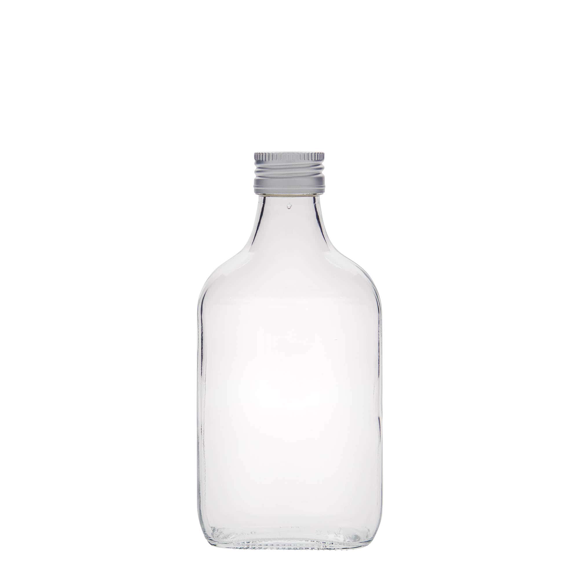 200 ml φιάλη τσέπης, ορθογώνια, γυάλινη, στόμιο: PP 28