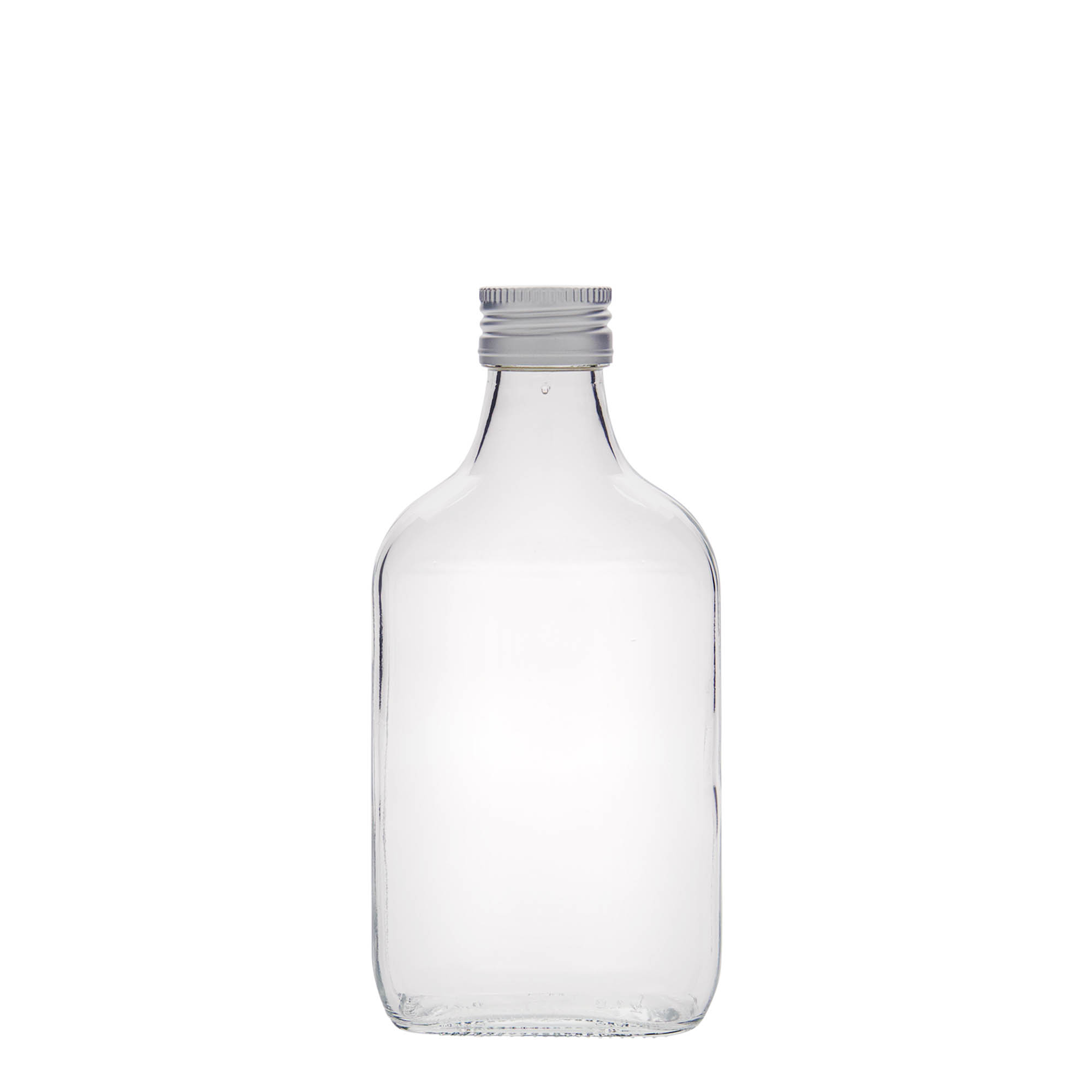 200 ml φιάλη τσέπης, ορθογώνια, γυάλινη, στόμιο: PP 28