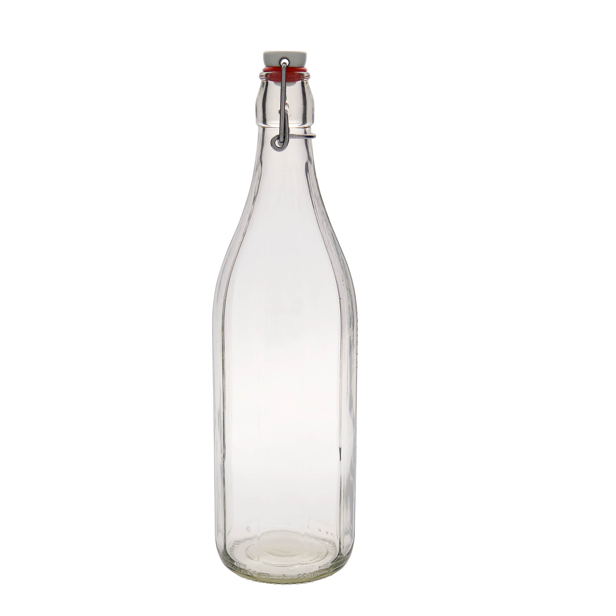 1.000 ml γυάλινο μπουκάλι 'Bravo' #, δεκαγωνικό, στόμιο: κλείσιμο με μπρούτζινο κλιπ