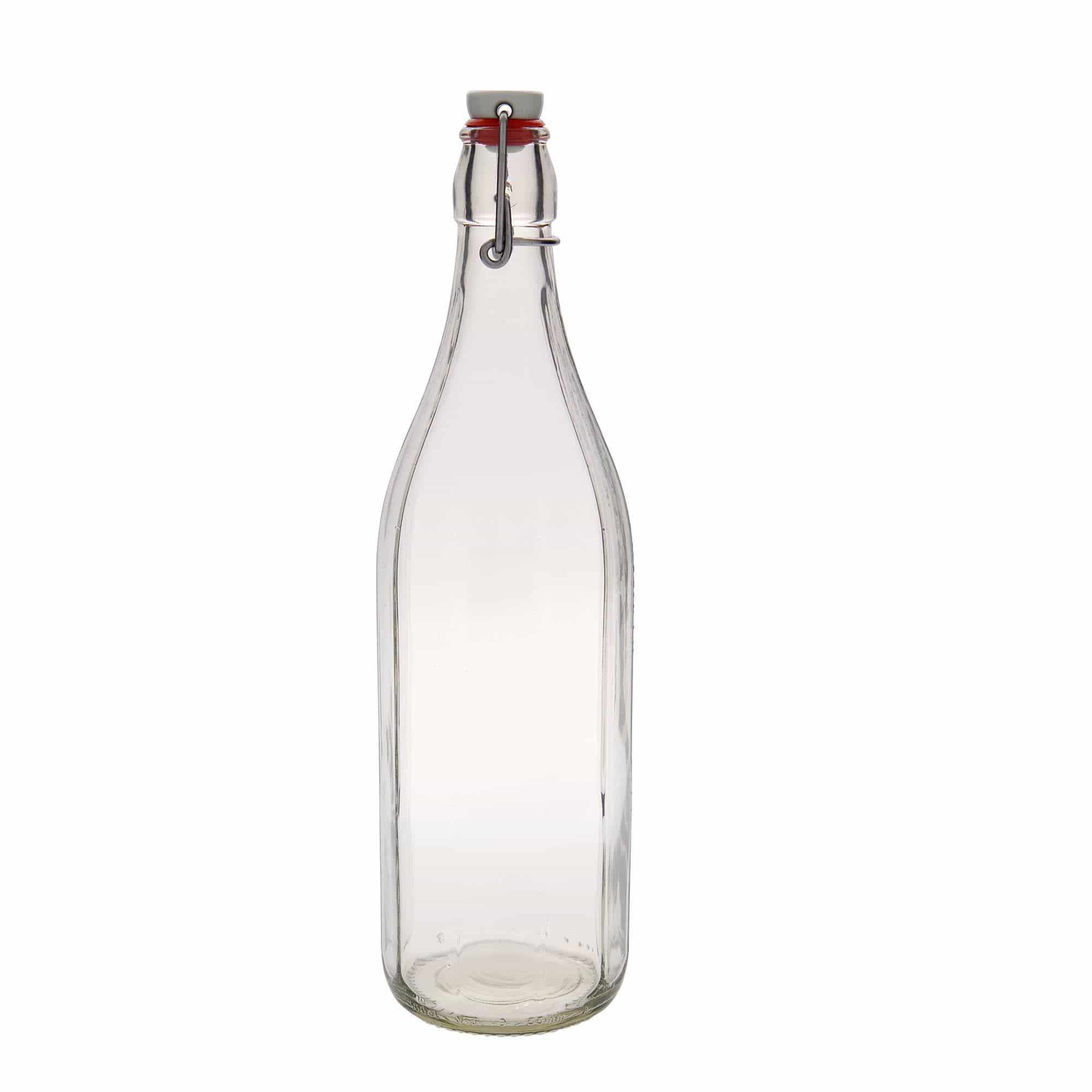 1.000 ml γυάλινο μπουκάλι 'Bravo' #, δεκαγωνικό, στόμιο: κλείσιμο με μπρούτζινο κλιπ