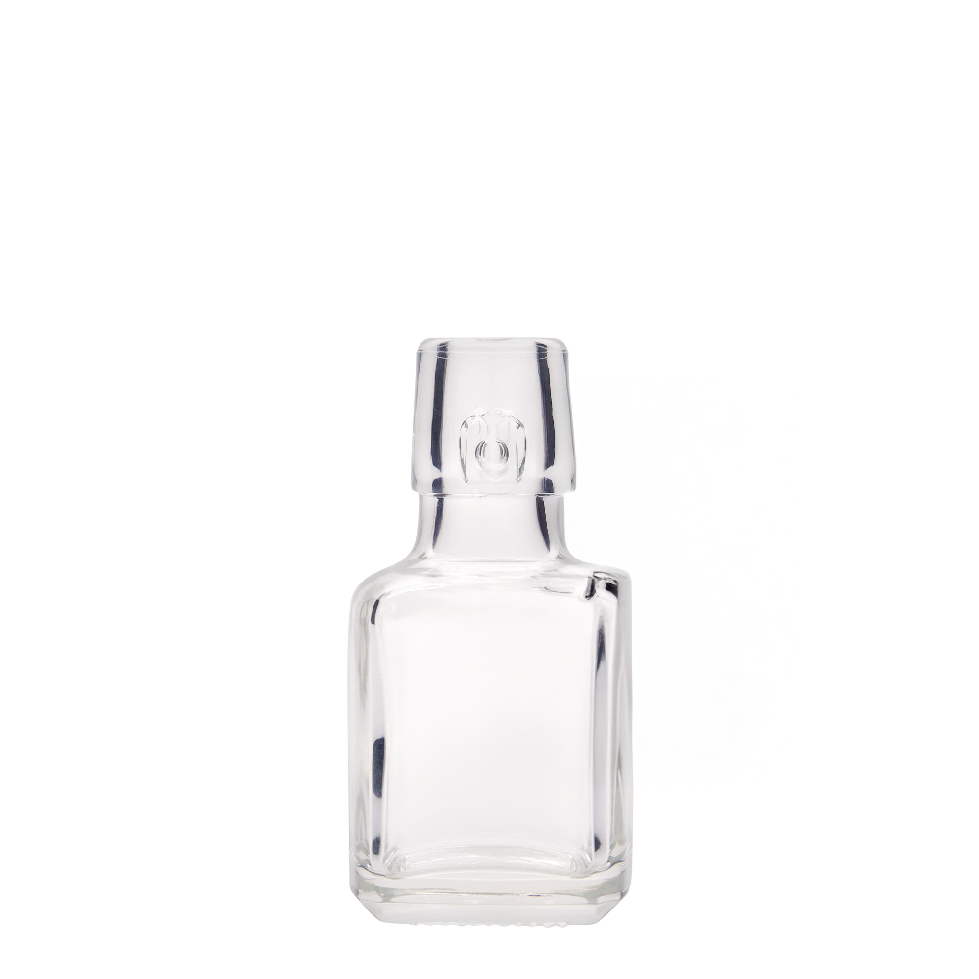 100 ml γυάλινο μπουκάλι 'Kubica', τετράγωνο, στόμιο: κλείσιμο με μπρούτζινο κλιπ