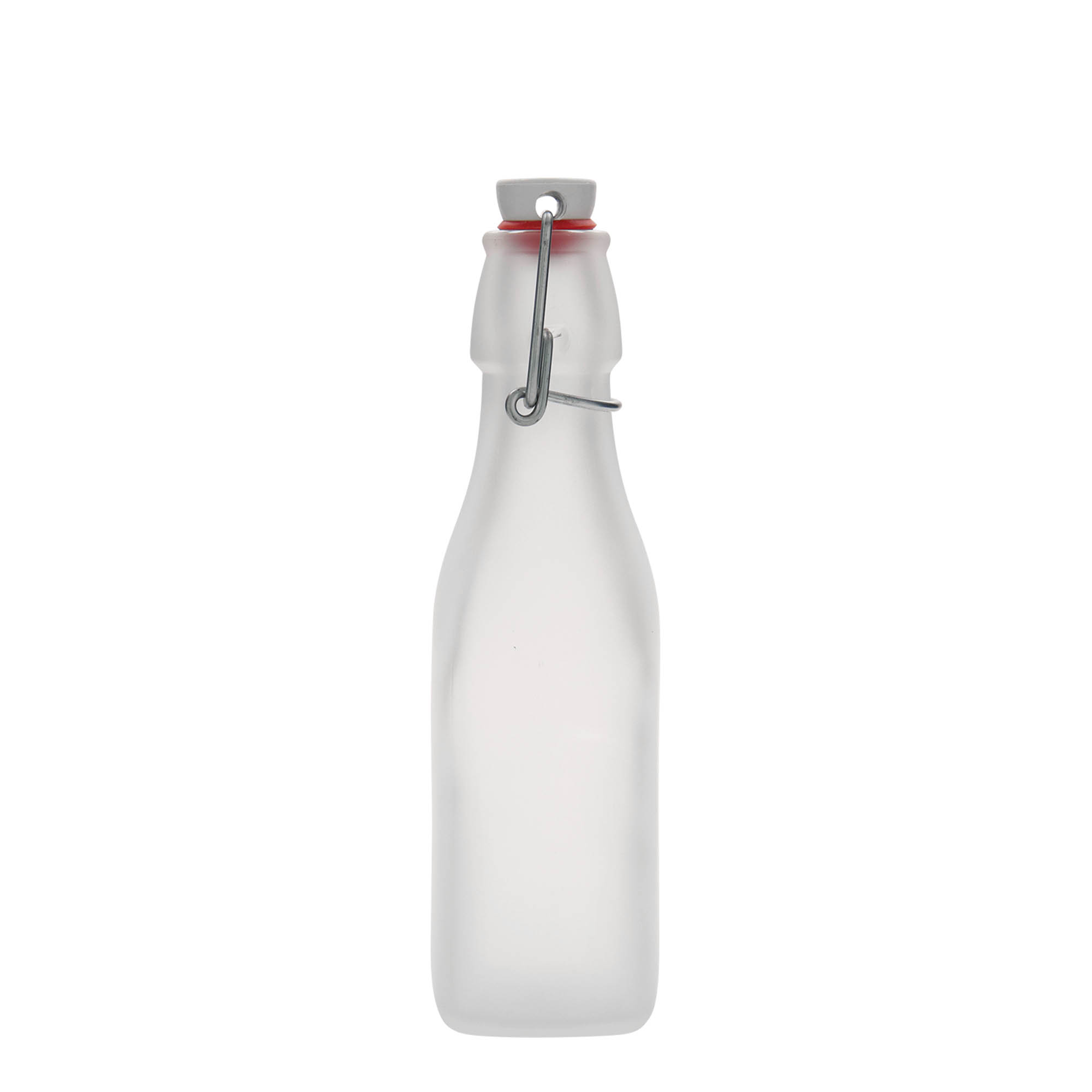 250 ml γυάλινο μπουκάλι 'Swing, τετράγωνο, λευκό, στόμιο: κλείσιμο με μπρούτζινο κλιπ