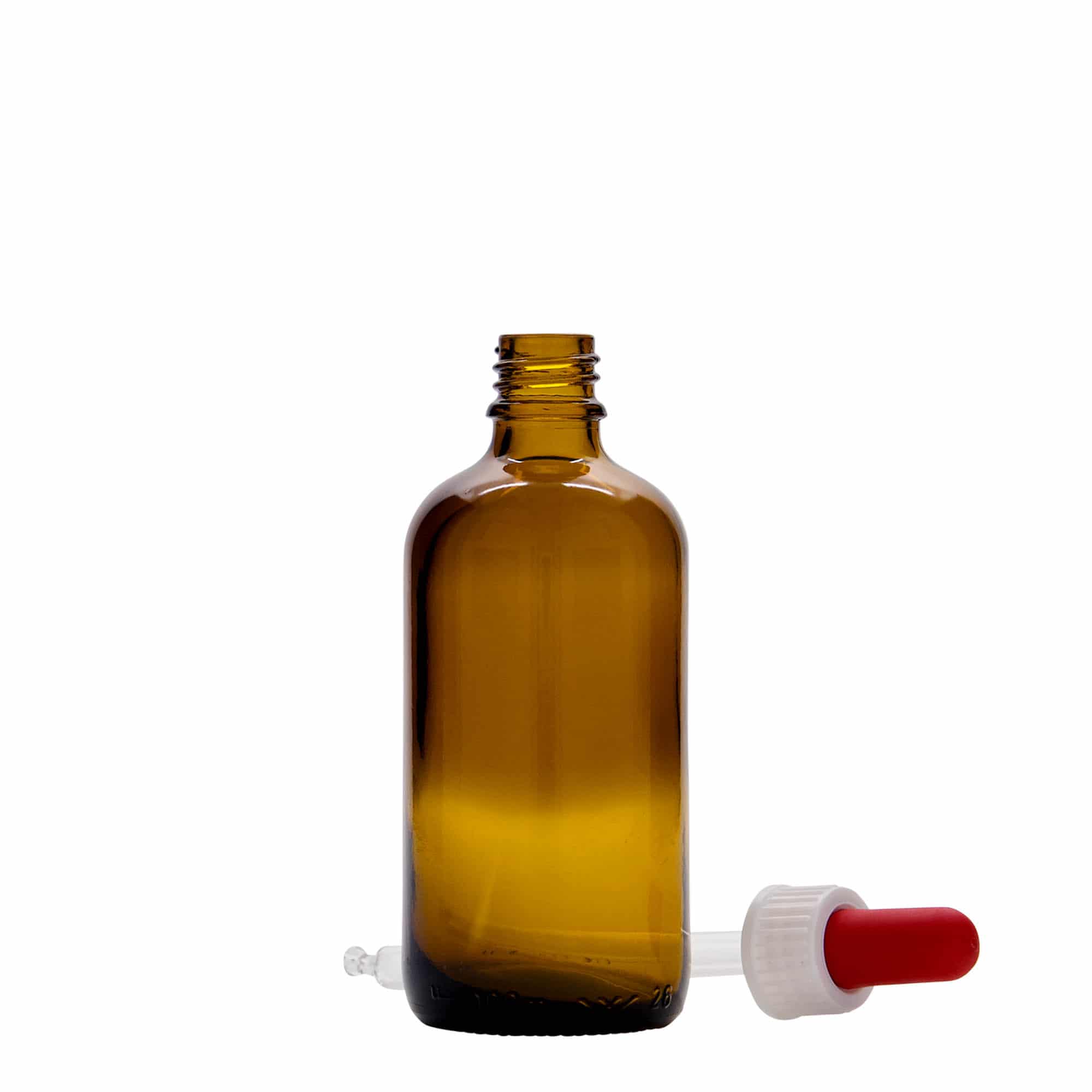 100 ml φιαλίδιο με πιπέτα, ιατρικό, γυάλινο, καφέ-κόκκινο, στόμιο: DIN 18
