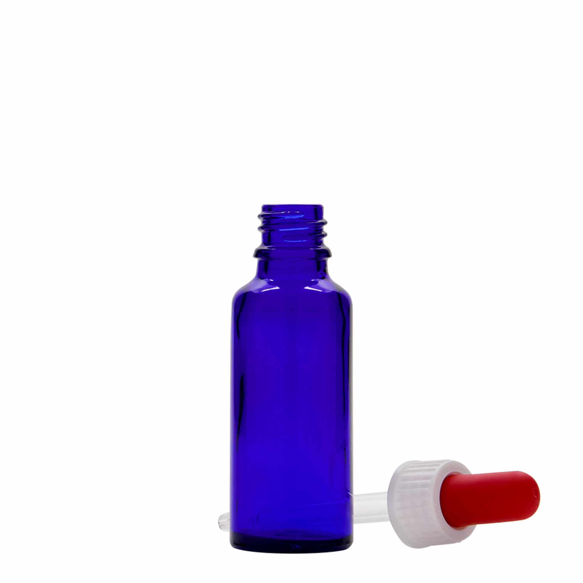 30 ml φιαλίδιο με πιπέτα, ιατρικό, γυάλινο, βασιλικό μπλε-κόκκινο, στόμιο: DIN 18
